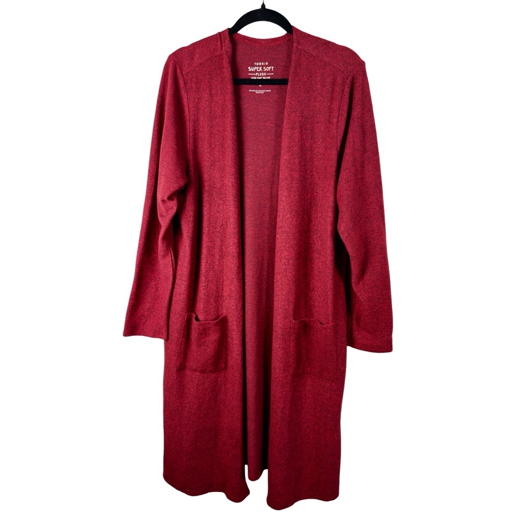 Torrid Super Soft Red Open Front Cardigan Duster Size 2 - Picture 2 of 12